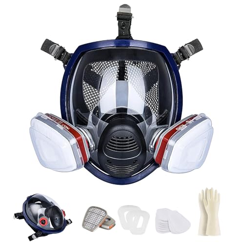 Sumeber Mascarilla respiratoria completa reutilizable con filtro | Anti-niebla, anti-gas, anti-polvo, máscara de gas ideal para pintura, carpintería, construcción, lijado,