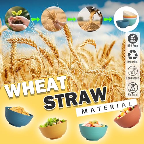 Image of Wheat Straw Bowls, 26 OZ Cereal Bowls Set of 6, Unbreakable Salad and Soup Bowls for Kitchen, Microwave & Dishwasher Safe Bowl Set, Plastic Camping Bowl - Multi