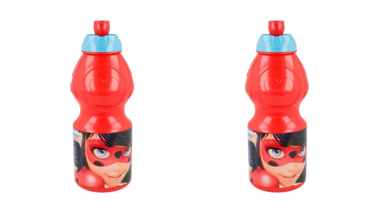 ALMACENESADAN 4698 Pack Lady Bug Miraculous 2 Water Bottles 400 ml Reusable Products BPA Free