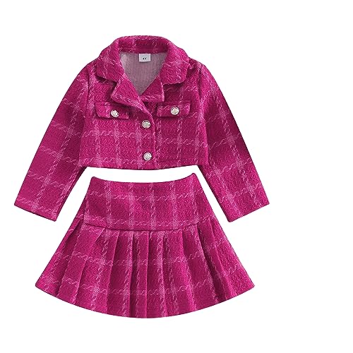 Toddler Baby Girl Fall Skirts Outfits Plaid Jacket and Dress Set Long Sleeve Cardigan Pleated Mini Skirt Clothes