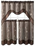 Daphne Embroidered Kitchen Curtain Set By Victoria Classics - Assorted Colors (Chocolate)