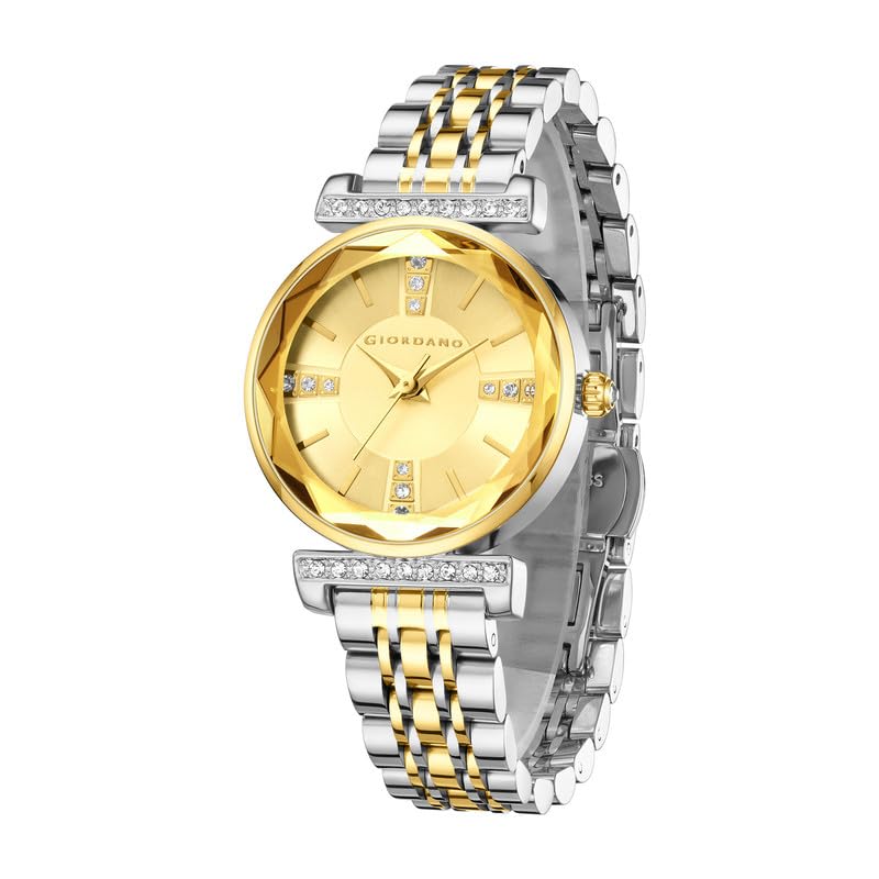 Image of Giordano Stylish Diamond Studded Analog Wrist Watch for Women with Elegant Diamond Cut Glass and Glass Coated Stainless Steel Strap - GZ-60084