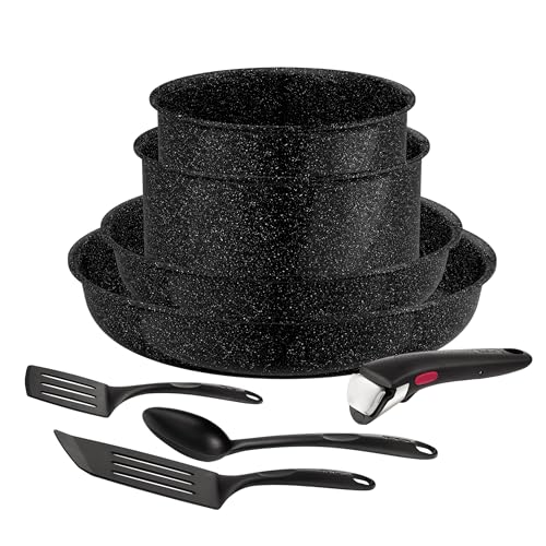 Tefal Ingenio, Lote de 8 piezas, revestimiento cerámico antiadherente, inducción, ollas, estufas, mango extraíble, fabricado en Francia, Intens' Ceram, L2649802