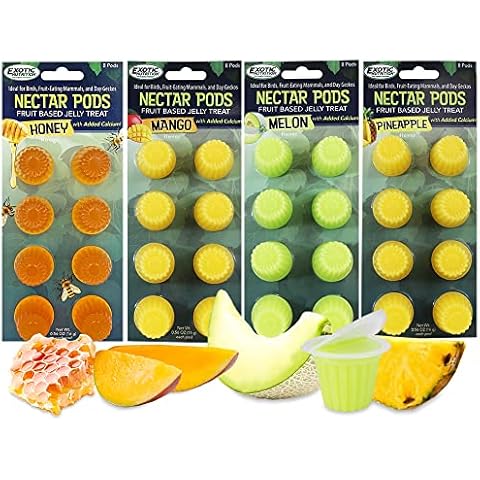 Nectar Pods (Variety 4 Pack) - Calcium-Fortified Jelly Fruit Treat - Sugar Gliders, Marmosets, Squirrels, Parrots, Cockatiels, Parakeets, Birds, Hamsters, Day Geckos, Kinkajous & Other Small Pets Cover