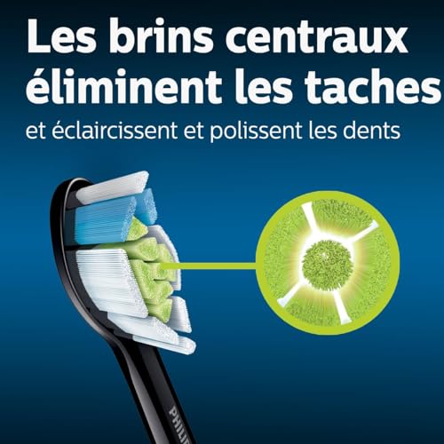Philips Sonicare - Têtes de brosses à dents électriques soniques W2 Optimal White pour des dents plus blanches, en Noir, Lot de 4, Noir (Modèle HX6064/11)