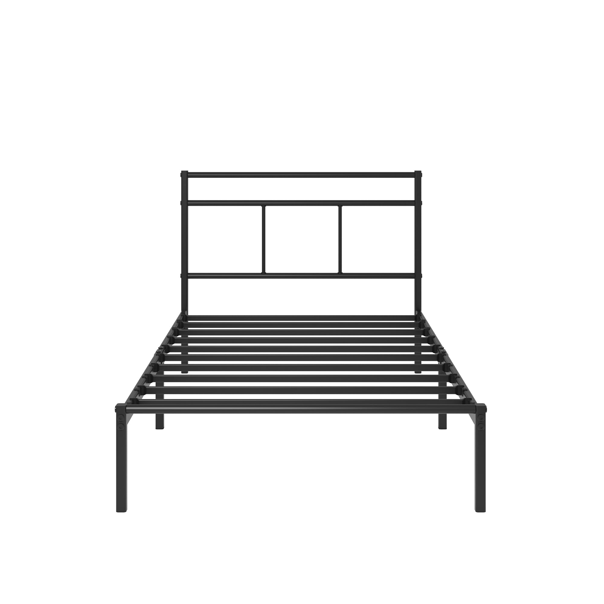 Zinus Łóżko Elias 90 x 190 cm - Metalowy stelaż z zagłówkiem - Wysokość 30 cm - Łóżko kontynentalne z blachy metalowej - Łatwy montaż - schowek pod łóżkiem - Nowoczesny design - Czarny