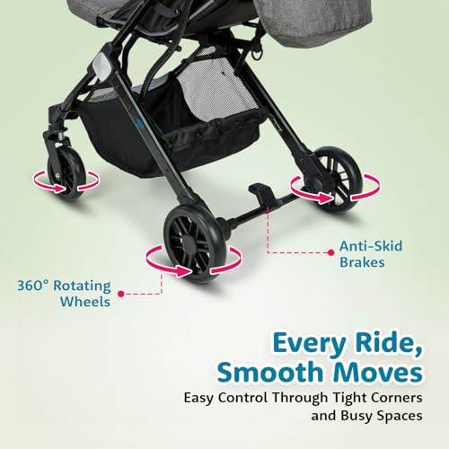 Image of Amazon Brand - Supples Baby Stroller for Newborns & Toddlers 0-3 Years | Auto Fold Travel Cabin Trolley Pram | Adjustable Backrest, 5-Point Safety Harness, 360 Wheels | Grey