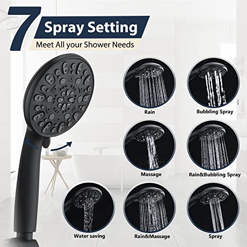 Regadera de lluvia de 8 pulgadas con pulverizador manual de alta presión, barra deslizante sin perforación y brazo extensible ajustable, divisor de 3 vías para fácil alcance, manguera de 5 pies - Negro mate miniatura 3
