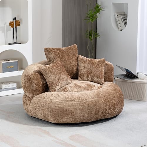 Lazy - Sofá duradero y cómodo, con respaldo alto, con tres cojines, para adultos y niños, para interior y exterior, para dormitorio, oficina (chenilla café)