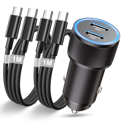 Allume Cigare USB C Rapide, 60W PD Chargeur Voiture USB C Adaptateur Prise Chargeur Allume Cigare USB Chargeur Telephone Voiture avec 2X Câble pour Samsung...