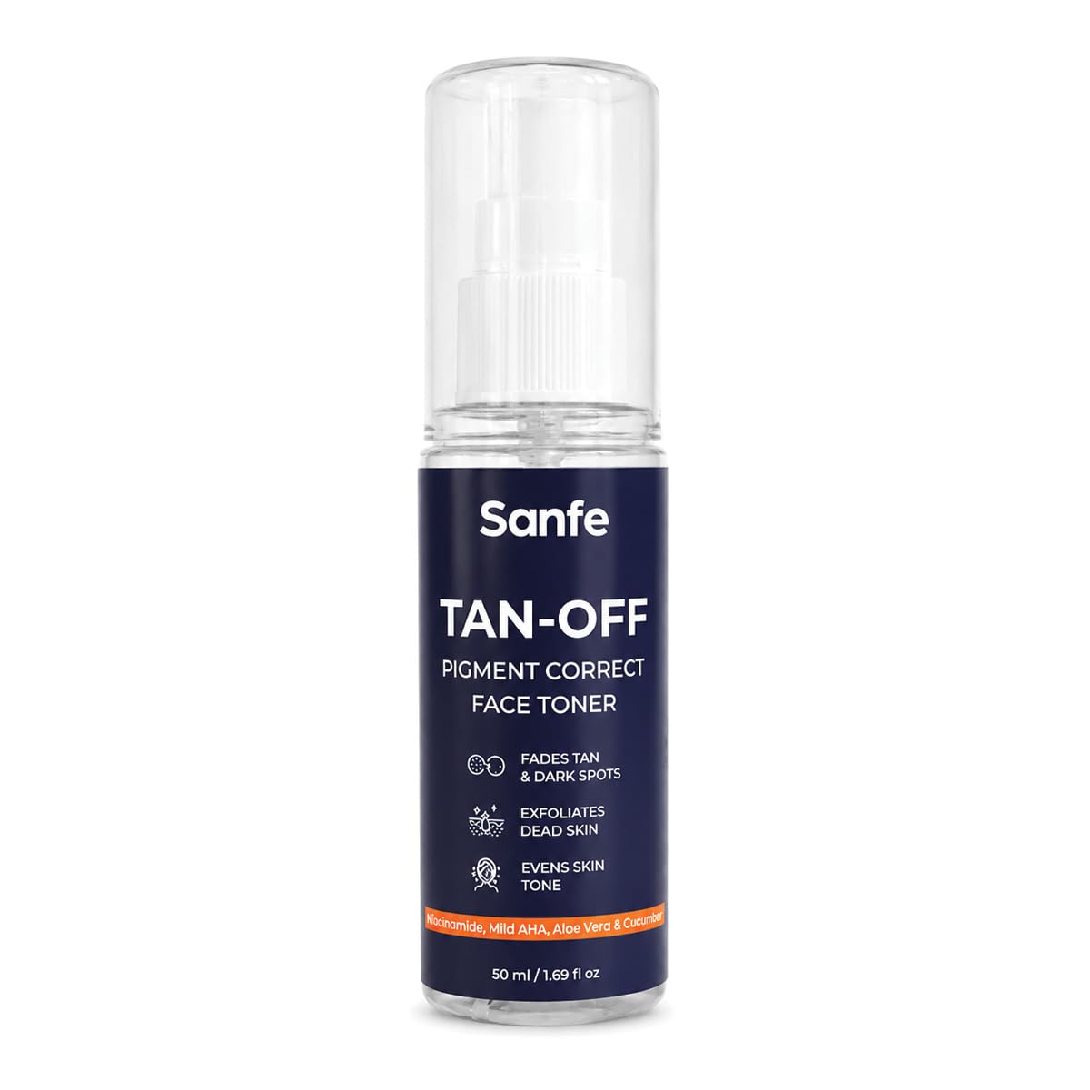 Sanfe Tan-Off Pigment Correct Face Toner |50 ml | With Niacinamide, Aloe Vera & Cucumber Extract | Helps Fade Tan & Dark Spots | Exfoliates Dead Skin | Supports Even Tone |