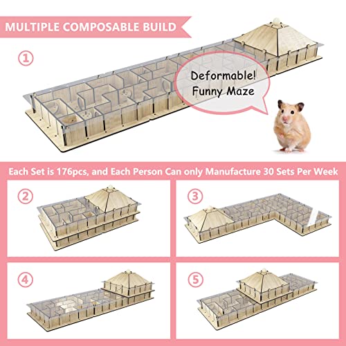 Hamster Maze Bamboo Toy House, Small Animal Large Creative Diy Hideout Cage Decor, Pet Exploring Multi-Chamber Hut, Composable Build Habitats, Playground & Climbing Labyrinth Activity Center #TOP3