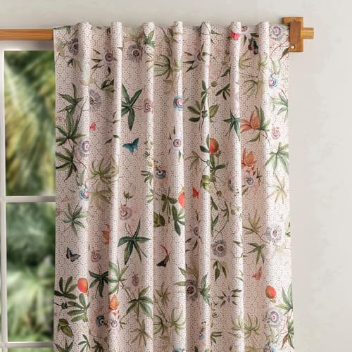 Image of Maison d' Hermine Curtains for Living Room 100% Cotton 124 inch Length One Panel Light Filtering Curtains for Windows with Rod and Loop Pockets (Passiflora - Grenadille, 50 inch W x 124 inch L)