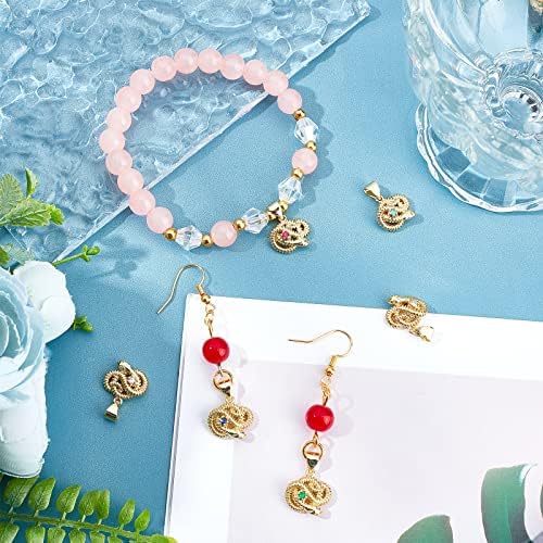 NBEADS 6 Pcs Snake Cubic Zirconia Charms, 6 Colors Brass Micro Pave Cubic Zirconia Charms Shiny Rhinestone Gold Plated Snake CZ Pendants for Jewelry Making