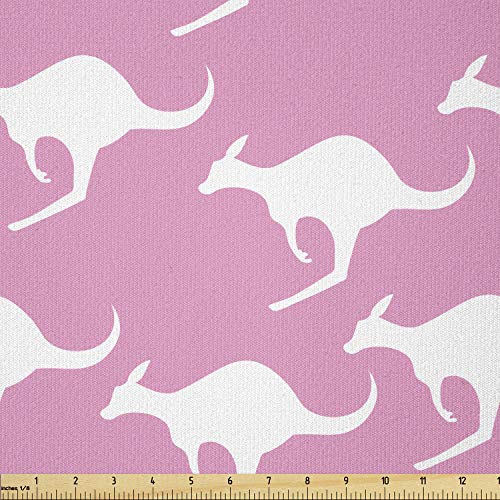 Ambesonne Kangaroo Fabric by The Yard, Silhouette of Jumping Adult Kangaroo Animal Pattern in Diagonal Alignment, Stretch Knit Fabric for Clothing Sewing and Arts Crafts, 2 Yards, Pink and White