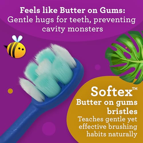 Image of GuruNanda Butter On Gums Kids Toothbrush - 4 Pack Extra Soft Bristles Toothbrush for Kids, Multi-Colored & Fun to Use for Beginner Cleaning - Ergonomic Grip Handle - BPA & Cruelty-Free (Age 3+)
