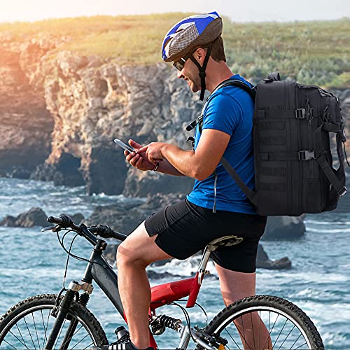 YOUNGOA Mochila Moto Hombre, Mochila Militar Tactica, Negra Impermeable Bolsa Casco Moto, Portátil Mochila Trekking para Supervivencia, Acampada Negro - imagen 7