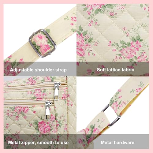2-Piece Set Women's Small Floral Quilted Crossbody Bag and Tote, Multi-Pocket Shoulder Handbags for Everyday Use, Travel4