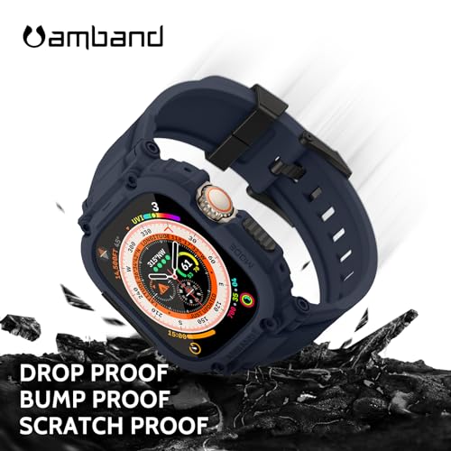 Image of amBand for Apple Watch Ultra 3 /2 /1 Case, M1 Sport Series Durable Bumper and Screen Protector Fits iWatch Ultra Bands 49mm, Waterproof Gym Workout Accessories for Running Swimming Boating - Navy Blue