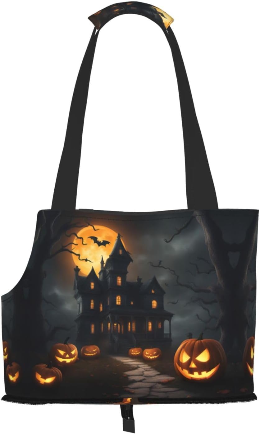 Halloween Horror Print Portable Foldable Shoulder Bag for Travel,with Collar Hook and Handle Pad,Cute Stylish Design