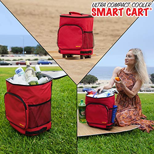 Dbest Products Ultra Compact Cooler Smart Cart, Red Insulated Collapsible Rolling Tailgate Bbq Beach Summer #TOP4
