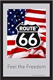 Bedruckter Spiegel, NEU empireposter Route 66 Amerikanische Flagge - Bedruckter Spiegel mit Kunststoff Rahmen in Holzoptik, Kult-Spiegel - Grösse 20x30 cm