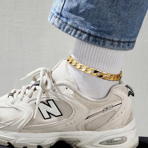 KissYan Gold Ankle Bracelets for Women, 14K Gold Anklets Chunky Cuban Link Chain Summer Beach Foot Jewelry Gifts for Women2