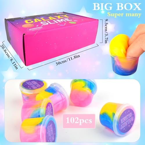 Image of 102 Pack Bulk Galaxy Slime Kit, Party Favors for Kids Slime Cup Bulk DIY Stress Relief Putty Toy Stretchy & Non-Sticky Birthday Goodie Bag Stuffer Classroom Reward for Girls Boys