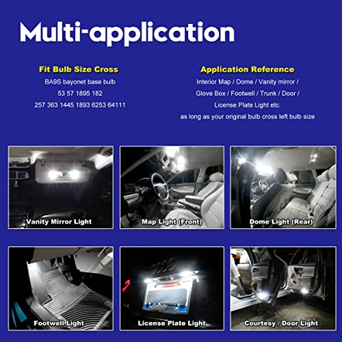 Dodofun Canbus Ba9S White Extra Bright Car Interior Exterior Replacement Bulb Bayonet Base Ba9 53 57 1445 1895 64111 Size Reading Map Dome Side Door Courtesy Led Light 12V 24V (Pack Of 4) #TOP4