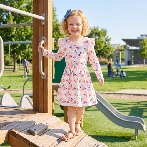 Image of Toddler Little Girls Casual Dresses Short Sleeve Crew Neck Graphic Cartoon Dress for 2-8 Years
