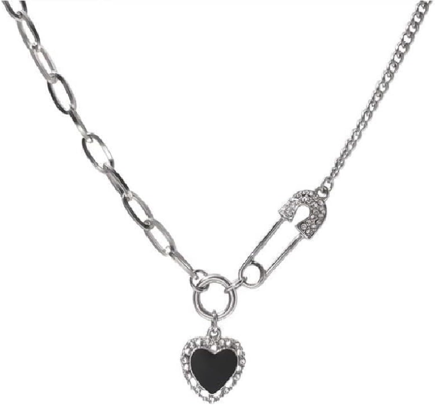XIUNYIE Punk Heart Spider Star Necklace Ring Y2k Trendy Layered Collar Chain Jewelry for Women Men Teen Fashion Gift Alternative Unisex Couple, Black Heart