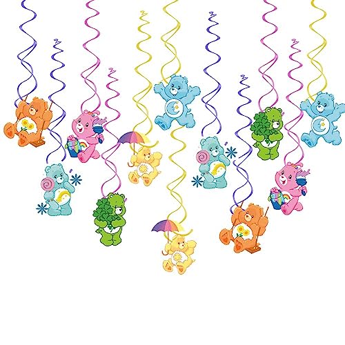 Image of 12Pcs Care Cute Bear Party Decoration Rainbow Bear Party Hanging Swirls Decoration for Girls' Cartoon Bear Theme Birthday Party Barnyard Party Supplies