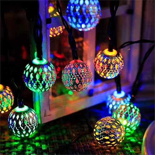 Guirnalda de luces de 20 luces LED de discoteca, bolas de espejo de 5 m, luz de colores intermitentes, energía solar, para exteriores, fiestas, decoración del hogar