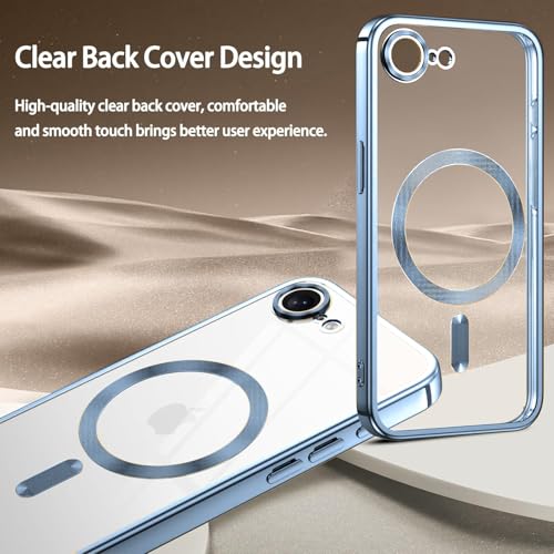 Image of VONZEE Electroplating Transparent Clear Logo Back Cover TPU Compatible with iPhone 17e / iPhone 16e Case, Compatible with Magsafe, Full Body & Individual Camera Protection for Each Lens (Sierra Blue)