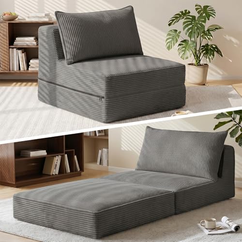 Image of Erament Folding Sofa Bed, 8 inch Convertible Sleeper Sofa Fold Out Chair Bed with Pillow, Portable Floor Couch Lounge Sofa for Living Room Bedroom Guest Room, Grey