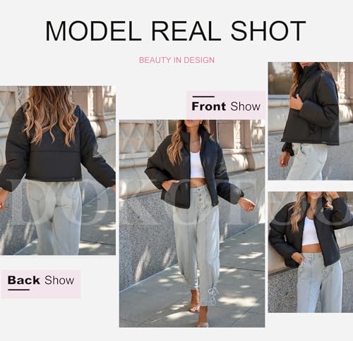 Dokotoo Women's Black Puffer Jacket - Cozy Quilted Outerwear for Fall and Winter - Image 4