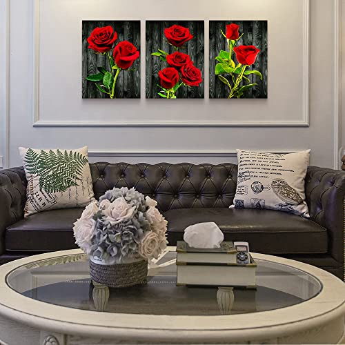 Canvas Wall Art For Bedroom Family Wall Decor For Living Room Modern Wall Decorations For Bathroom Dormitory Wall Painting Kitchen Canvas Art Red Roses Canvas Pictures Artwork Home Decoration 3 Pieces #TOP7