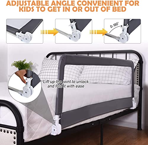 Infans Bed Rails For Toddlers, Foldable Safety Baby Crib Rail Fit For Kids Twin, Extra Long Swing Down Bed Guardrail For Convertible Crib, Queen & King Mattress, Side Bed Guard(1 Pack, Grey) #TOP1