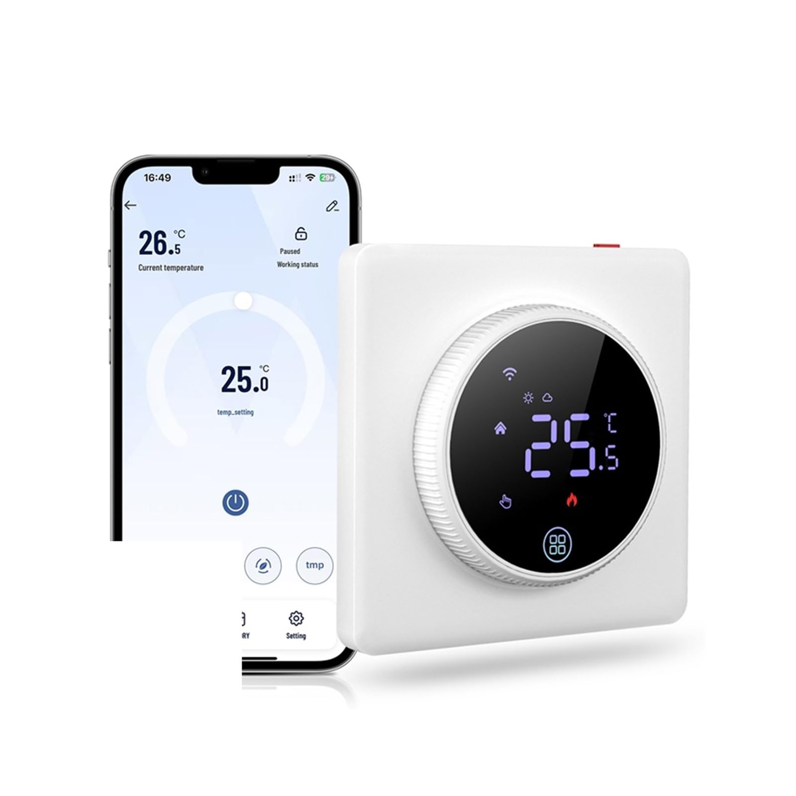 Inteligentny termostat, Pokrętło WiFi Termostat Inteligentny regulator temperatury Ogrzewanie elektryczne Woda Kocioł gazowy
