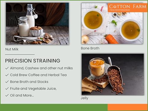 Image of Cotton Farm Nut Milk Bag & Cheese Cloth Bag (Ultra Dense), XL 14 x 14 Inch, 100% Unbleached Cotton Cheesecloth for Precise Food Straining, Washable & Reusable