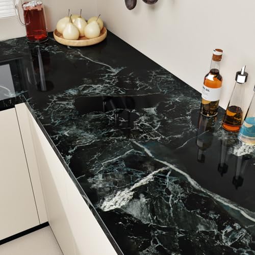 HotDecor Vinilo Marmol Verde Oscuro Papel Pintado Autoadhesivo Pared Vinilo para Encimera De Cocina Papel Adhesivo para Muebles Vinilos Adhesivos Marmol Verde Brillante Decoracion Cocina 40cm x 200cm