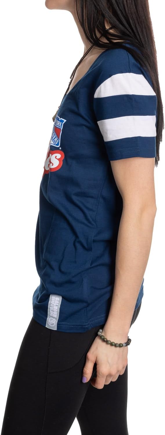 Calhoun NHL Womens Retro Varsity Short Sleeve Cotton V-Neck T-Shirt - Image 3