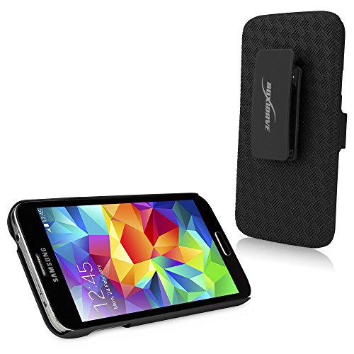 BoxWave Holster Compatible with Galaxy S5 - Dual+ Holster Case, Shell Cover and Belt Clip Holster with Kickstand - Jet Black