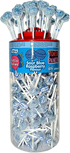 Vidal Sour Blue Raspberry Tongue Painter Lollies - 150 Lollies Per Tub - Gluten free Sweets - Baby Shower - Party Bag Filler