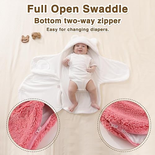 Image of AiWMGL Baby Swaddle Boys Girls 3-6 Months Fleece Winter Warm Adjustable Newborn Swaddling Wrap Soft Blanket Sleeping Sacks Infant