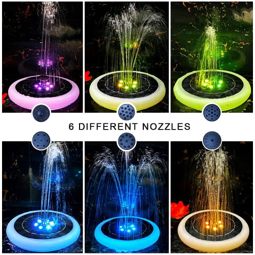 Solar Fountain Pump With Whole Body Rgb Led Lights Fountain Free Standing Floating Solar Powered Water Fountain Pump With 6 Nozzles For Bird Bath, Garden, Pond, Pool, Outdoor #TOP5