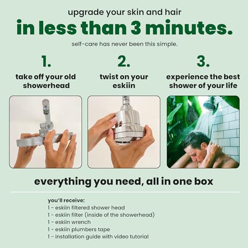 Filtered Showerhead - Best Shower Head With Filters For Healthy Hair & Skin - High Pressure Water Softener For Hard Water - Reduce Dandruff, Protect Colored Hair, And Soothe Dry Skin (Chrome)