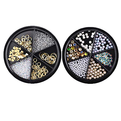 IKAAR 2 Box Nagel Kunst Strass, Mix Größe Nagel Perlen Glitter Strass Stein Gold Metall Ohrstecker Unregelmäßige 3D…