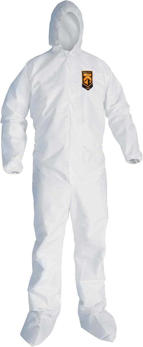 KleenGuard™ A20 Breathable Particle Protection Coveralls (49125), Zipper Front, Elastic Back, Wrists, Ankles, Hood & Boots, White, Reflex Design, 2XL (Qty 24)