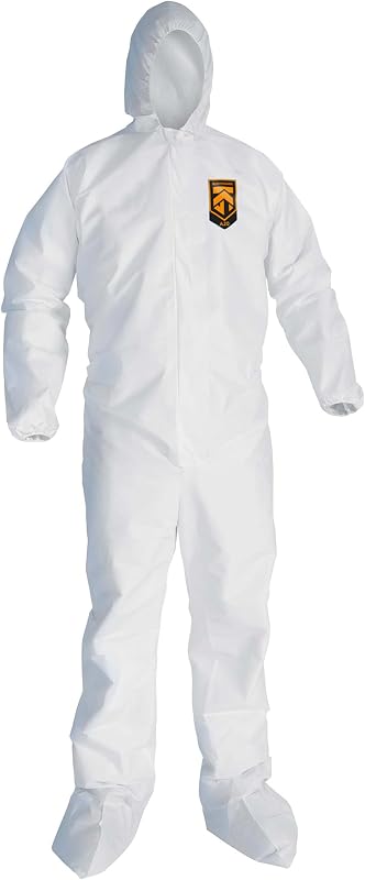 KleenGuard™ A20 Breathable Particle Protection Coveralls (49125), Zipper Front, Elastic Back, Wrists, Ankles, Hood & Boots, White, Reflex Design, 2XL (Qty 24)